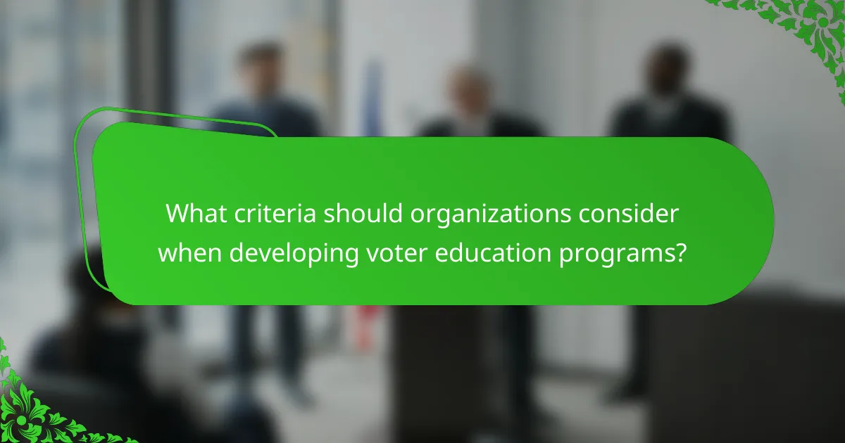 What criteria should organizations consider when developing voter education programs?